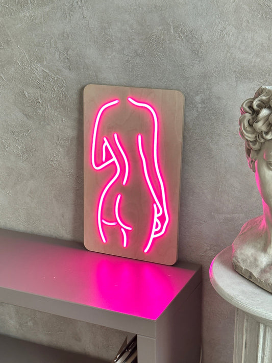 "Women Body" Neon LED Sign On Wood